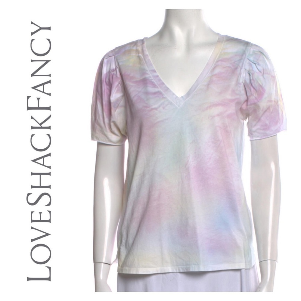 Loveshackfancy Calix V-neck tie-dye T-shirt in Pink / blue
